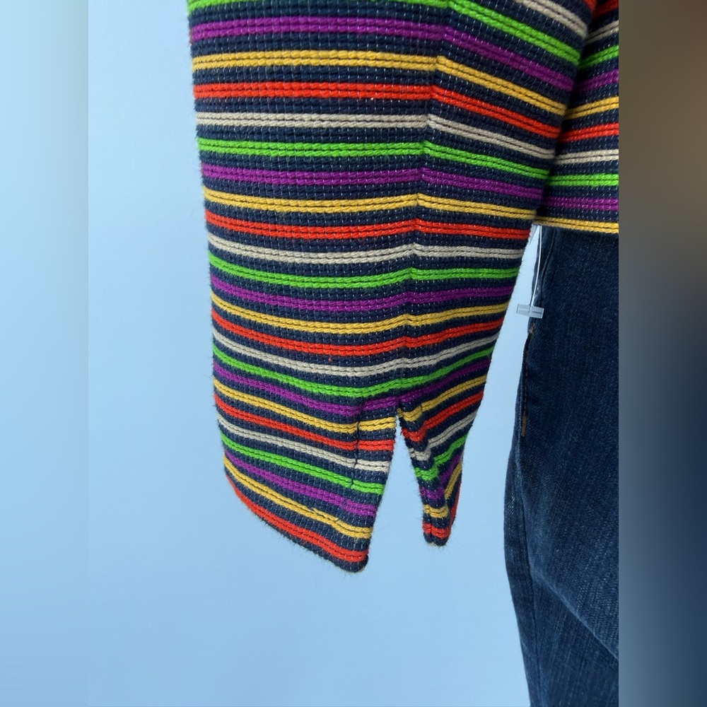 Talbots Rainbow Horizontal Striped Metallic Thread Mandarin Collar Biazer - Picture 5 of 12